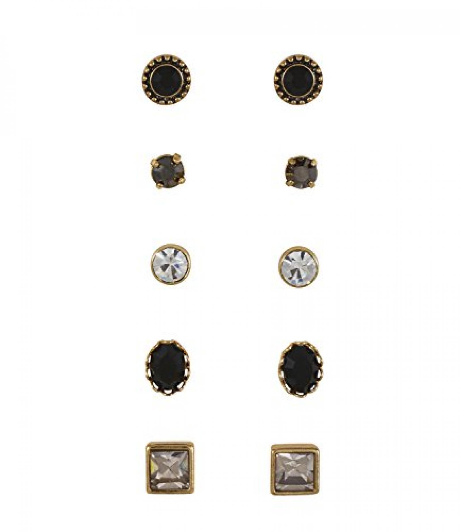 SIX "Jazz" 10er Set goldene Ohrstecker mit schwarzen Strasssteinen (387-370) 